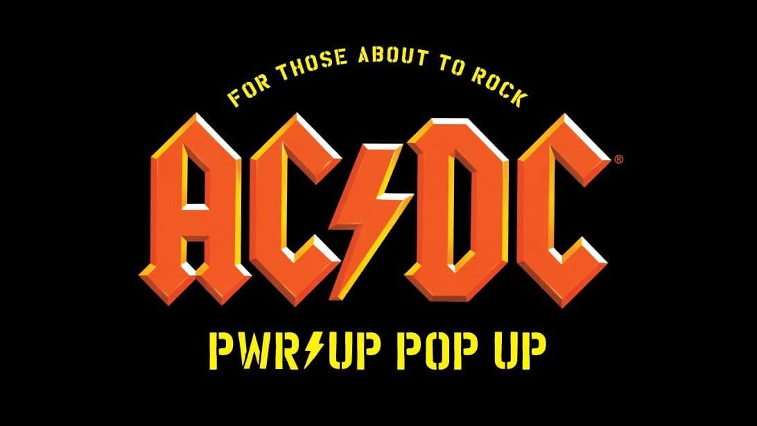 Promotional graphic for AC/DC PWR/UP Pop Up