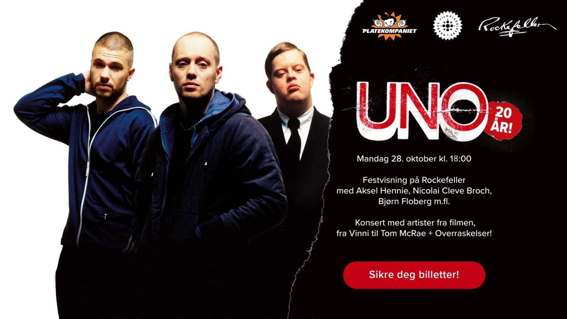 Promotional graphic for Rock Cinema: UNO 20 år