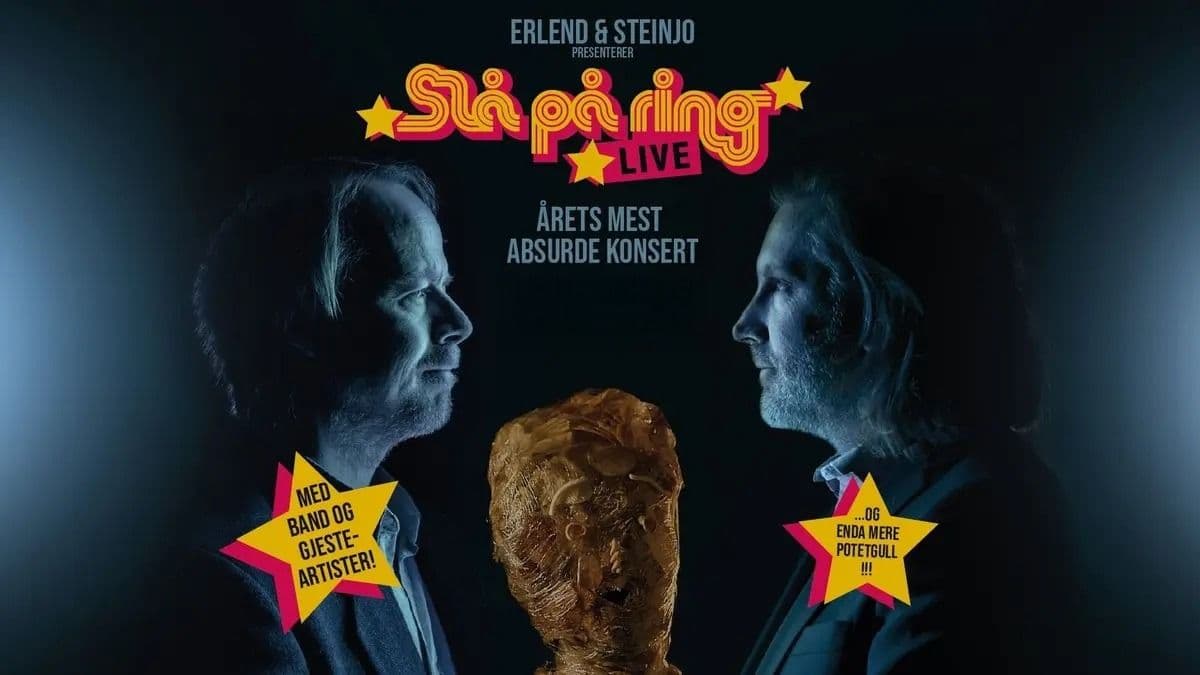 Promotional graphic for Erlend & Steinjo presenterer: Slå på ring – LIVE