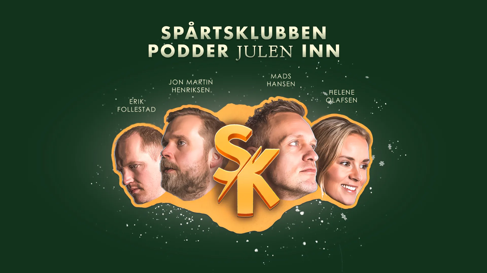 Promotional graphic for Spårtsklubben podder jula inn!