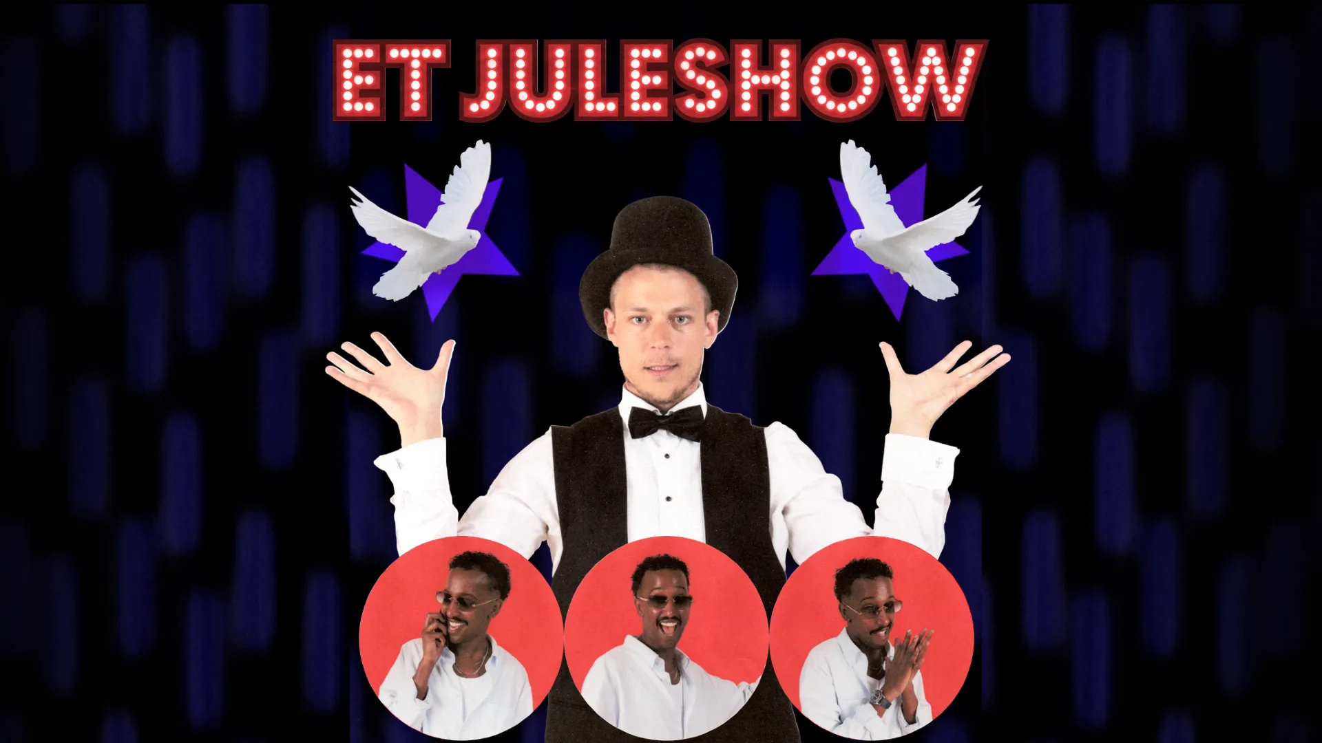 Promotional graphic for Et juleshow med Jonis Josef og Stenar “Fenomenet” Hallert