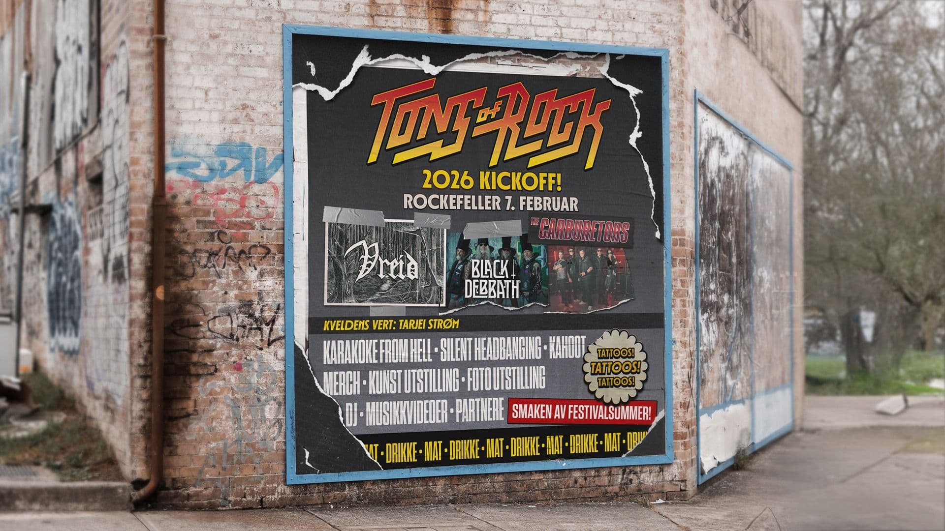 Promotional graphic for Tons of Rock 2026 Kickoff