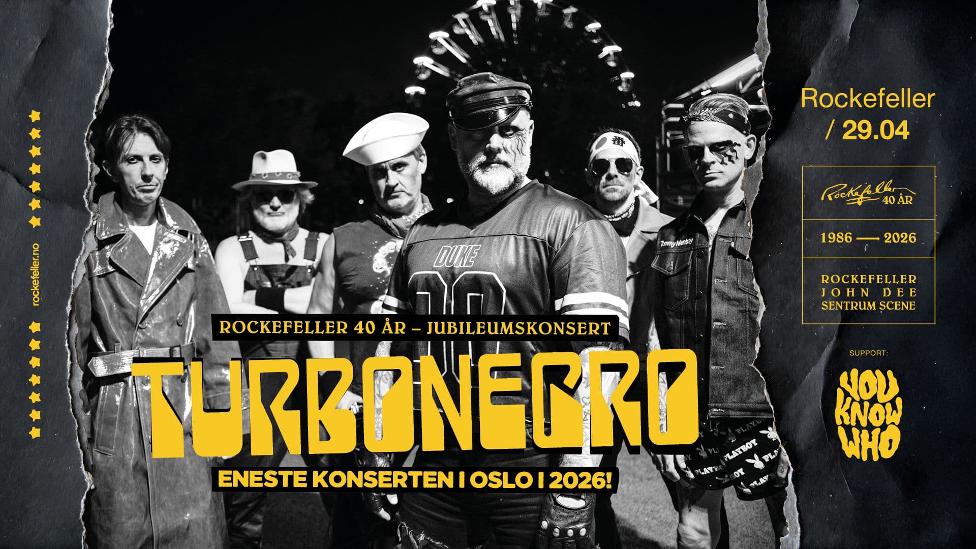 Promotional graphic for Turbonegro - Rockefeller 40 år