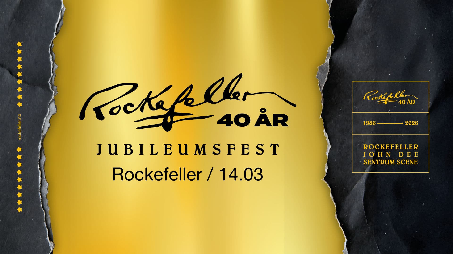 Promotional graphic for Rockefeller 40 år