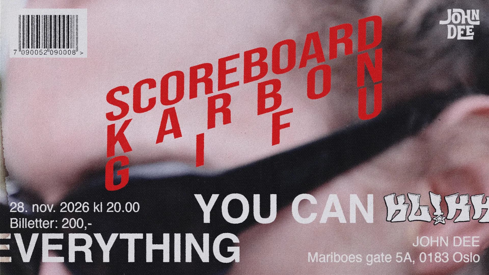 Promotional graphic for Klikk TV presenterer: scoreboard / KARBON / GiFU